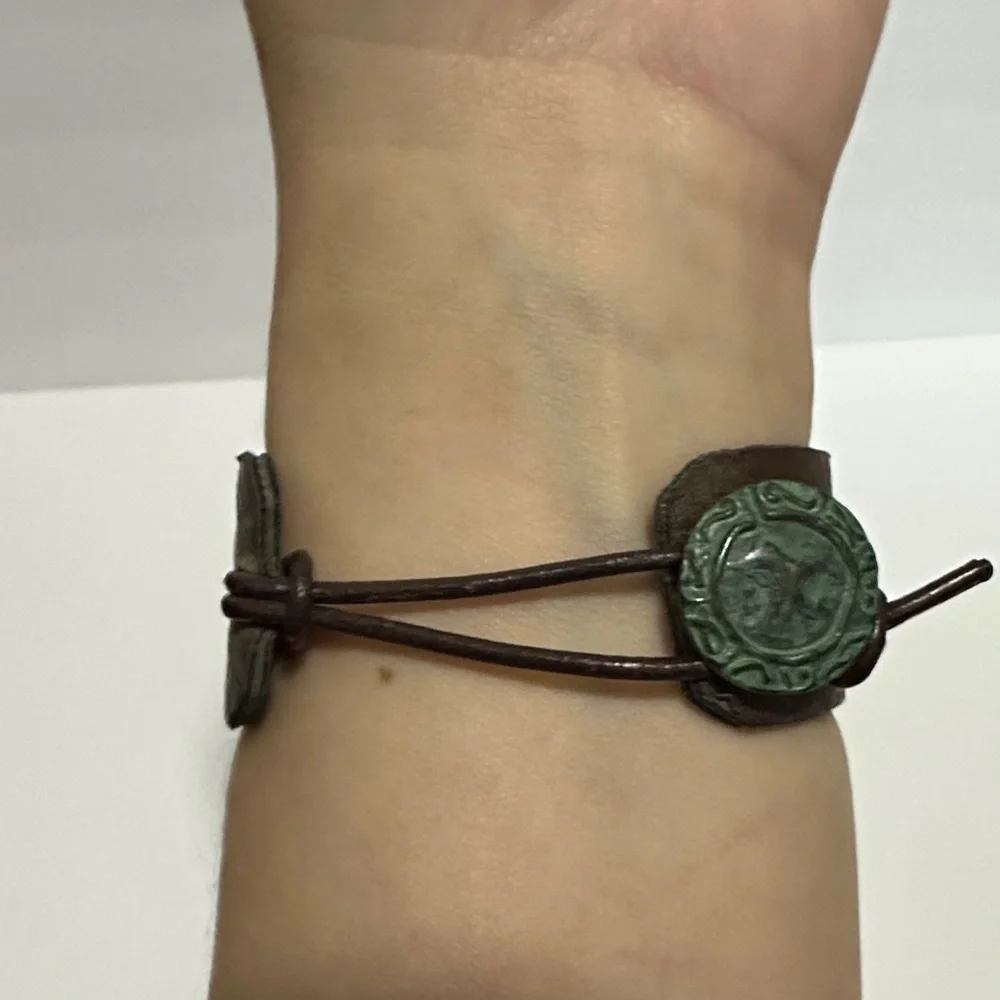 Artisan Blessed Green and Brown cuff button bracelet